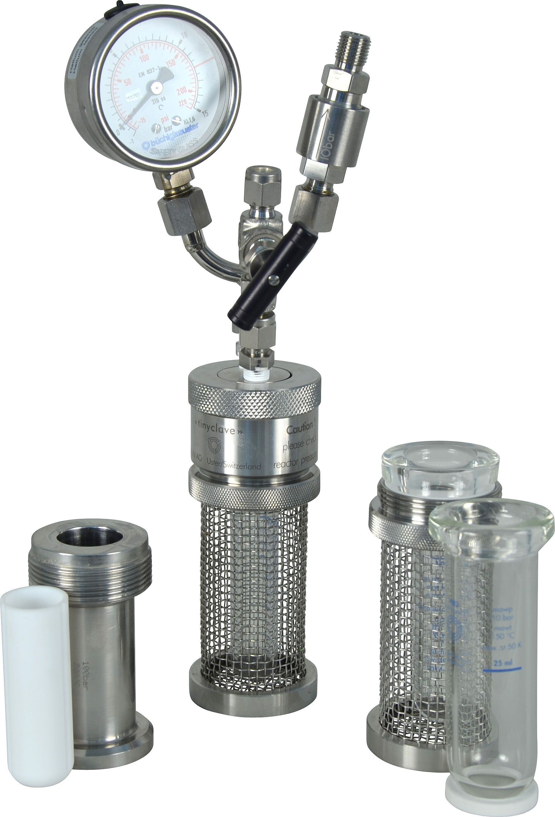 tinyclave pressure reactor for glass- and steel vessel with optinal PTFE insert