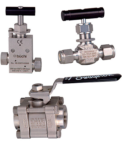 Accessories to pressure reactors: needle valves, ball valves, high pressure valves